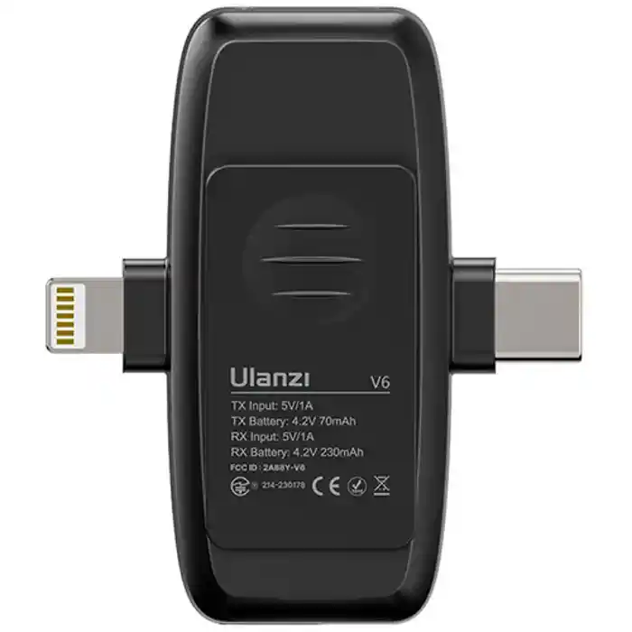 Ulanzi V6 3-in-1 Plug-Play Wireless Lavalier Microphone for iPhone/Android/Tablet/Camera